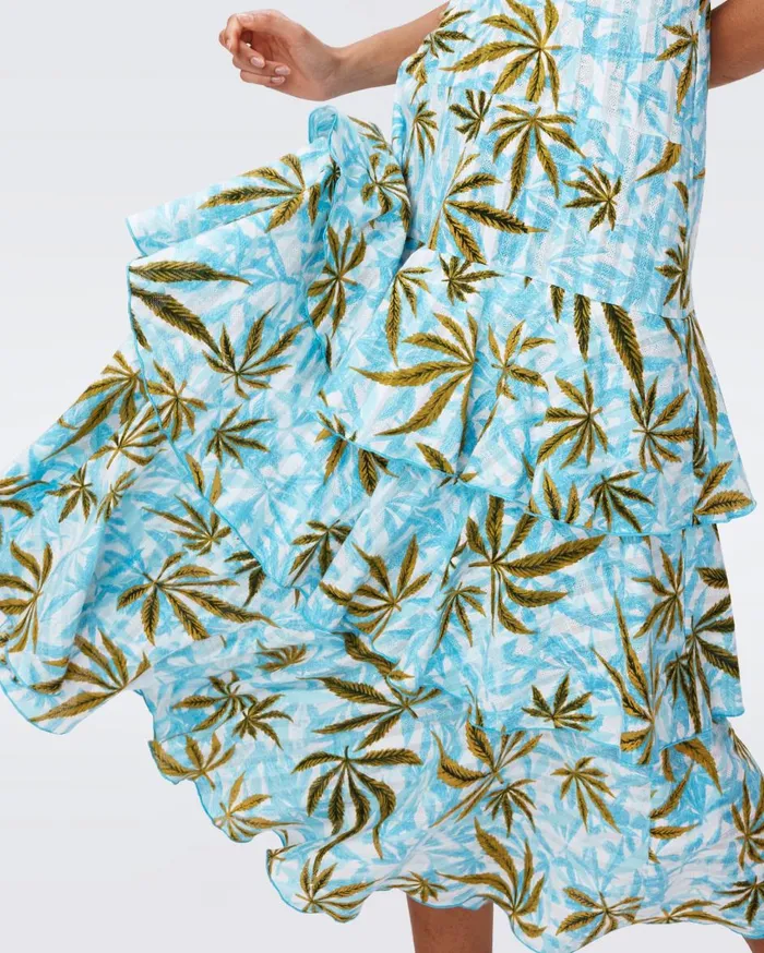 Women Cate Cotton Dress Huge Cannabis Blue DVF Dresses