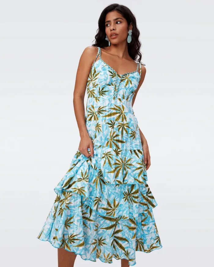Women Cate Cotton Dress Huge Cannabis Blue DVF Dresses