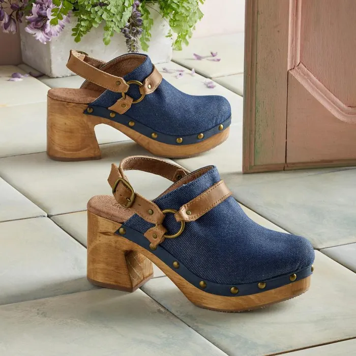 Women Ceinture Denim Clogs Denim Sundance Catalog Shoes