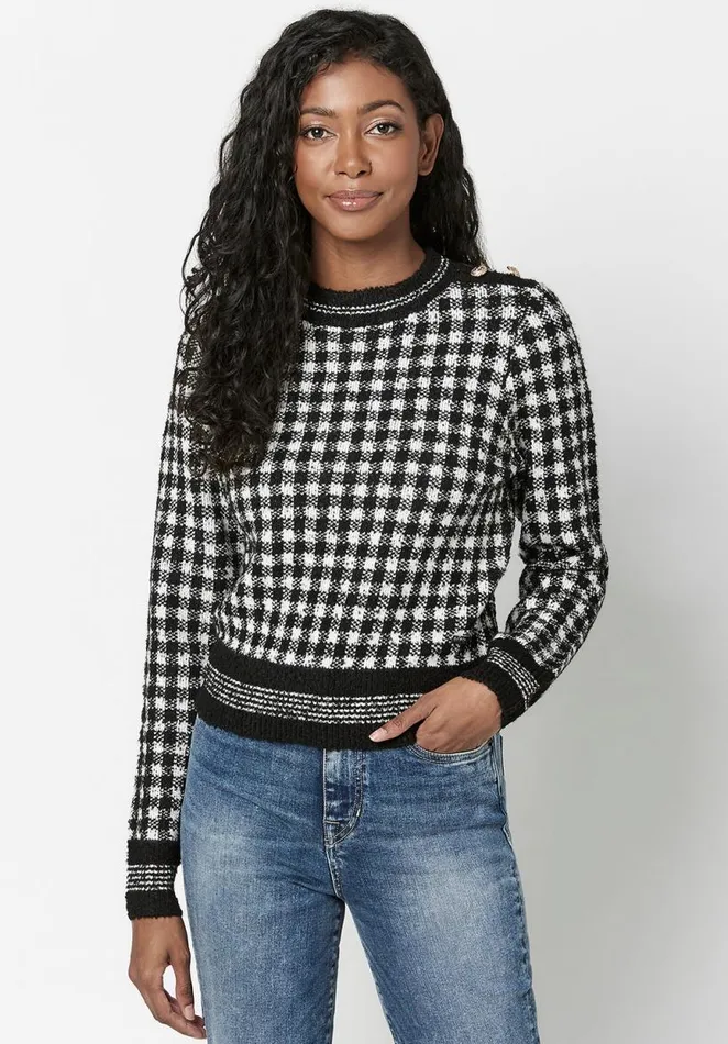 Women Checkered Bex Sweater Blkwht Check Buffalo David Bitton Sweaters