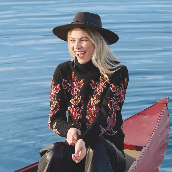 Women Claudia Floral Sweater Black Sundance Catalog Sweaters
