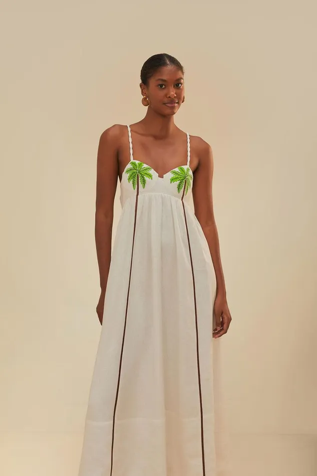 Women Coconut Tree Embroidered Maxi Dress White FARM Rio Maxi Dresses