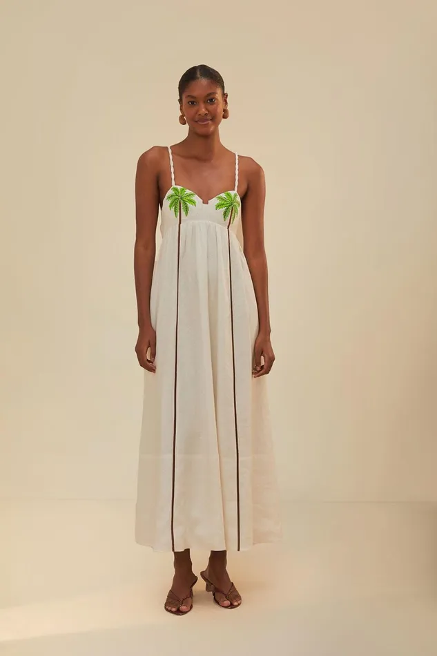 Women Coconut Tree Embroidered Maxi Dress White FARM Rio Maxi Dresses