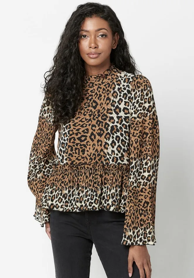 Women Collared Jacinda Ruffle Blouse Ombre Leopard Buffalo David Bitton Blouses