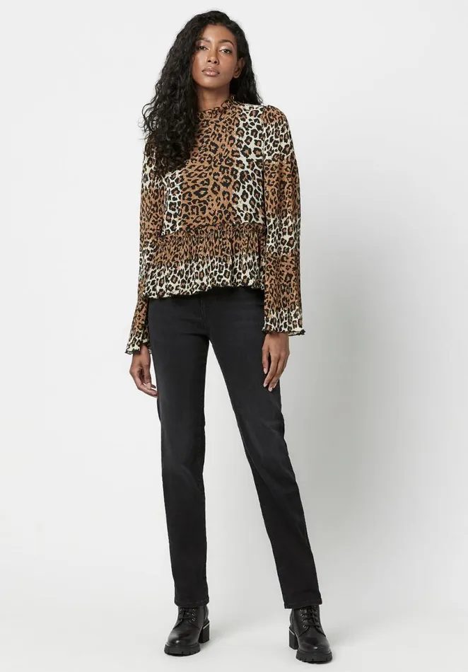 Women Collared Jacinda Ruffle Blouse Ombre Leopard Buffalo David Bitton Blouses
