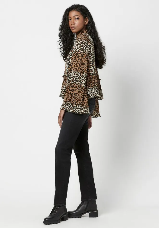 Women Collared Jacinda Ruffle Blouse Ombre Leopard Buffalo David Bitton Blouses