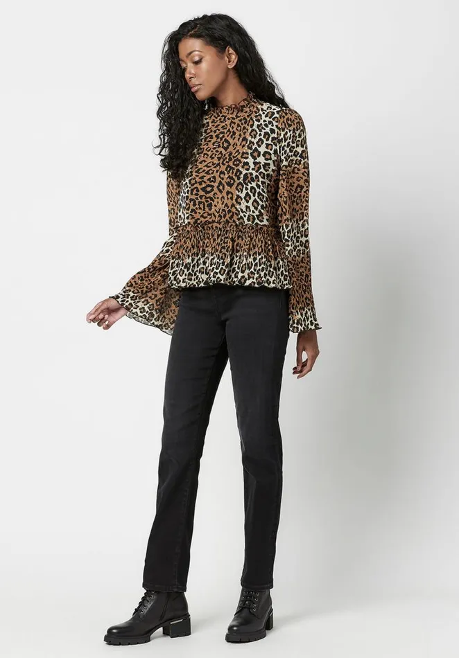 Women Collared Jacinda Ruffle Blouse Ombre Leopard Buffalo David Bitton Blouses
