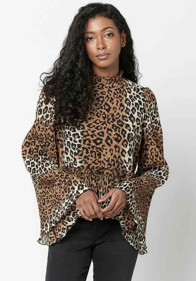 Women Collared Jacinda Ruffle Blouse Ombre Leopard Buffalo David Bitton Blouses