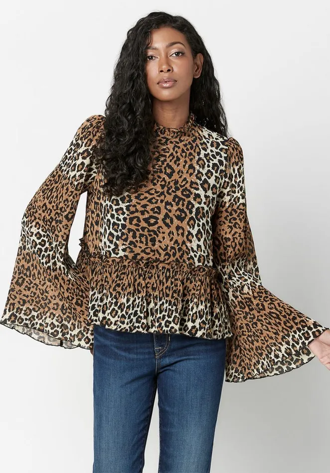 Women Collared Jacinda Ruffle Blouse Ombre Leopard Buffalo David Bitton Blouses