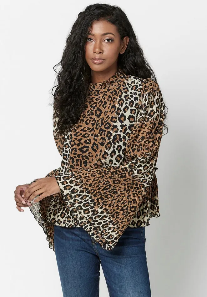 Women Collared Jacinda Ruffle Blouse Ombre Leopard Buffalo David Bitton Blouses