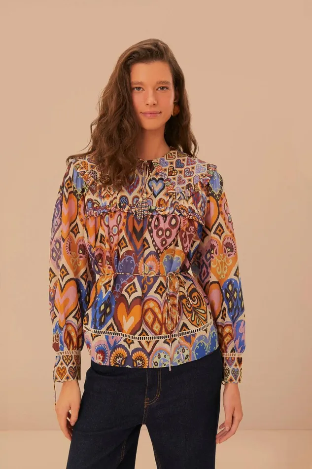 Women Cream Hearts Ikat Blouse Hearts Ikat Cream FARM Rio Blouses