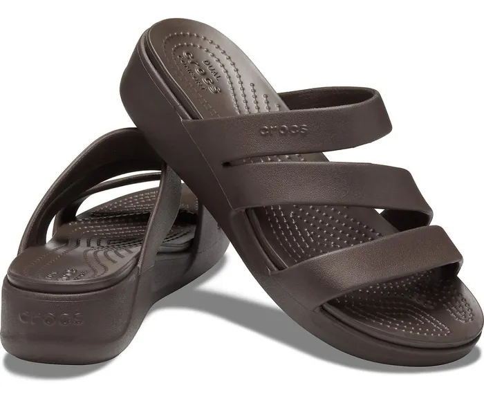 Women Crocs Monterey Strappy Wedge Espresso Crocs Sandals