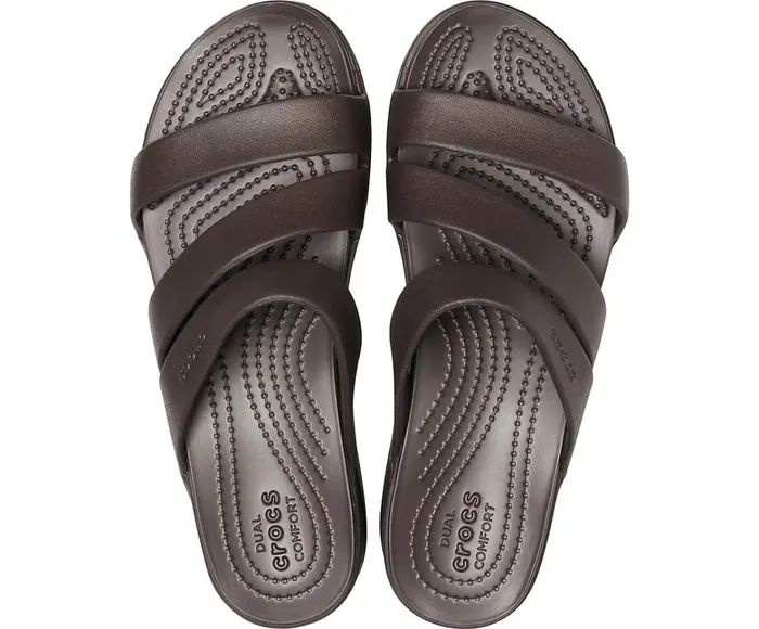 Women Crocs Monterey Strappy Wedge Espresso Crocs Sandals