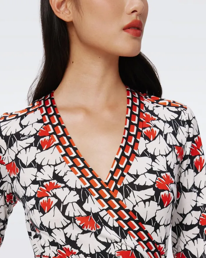 Women Danica Silk Jersey Wrap Dress Vintage Gingko Red And Blocks Star Red Tawny DVF Dresses