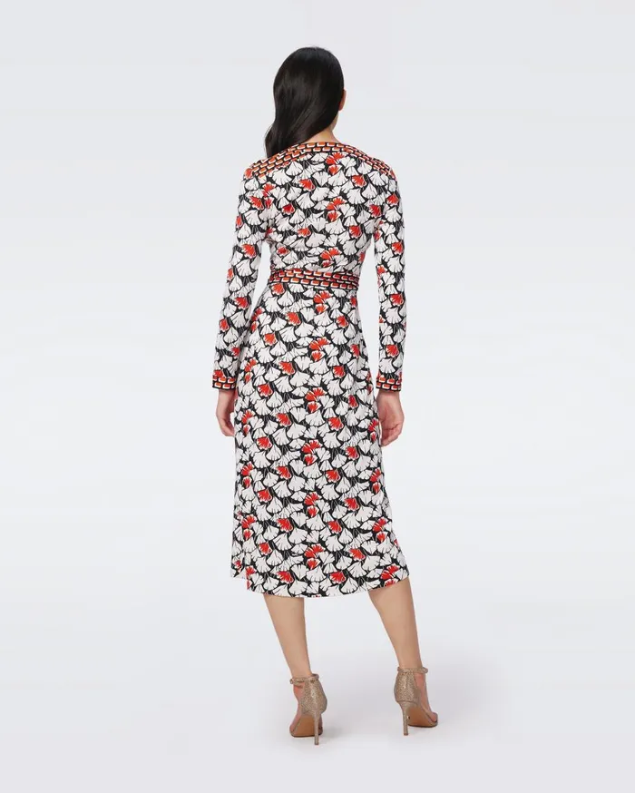 Women Danica Silk Jersey Wrap Dress Vintage Gingko Red And Blocks Star Red Tawny DVF Dresses