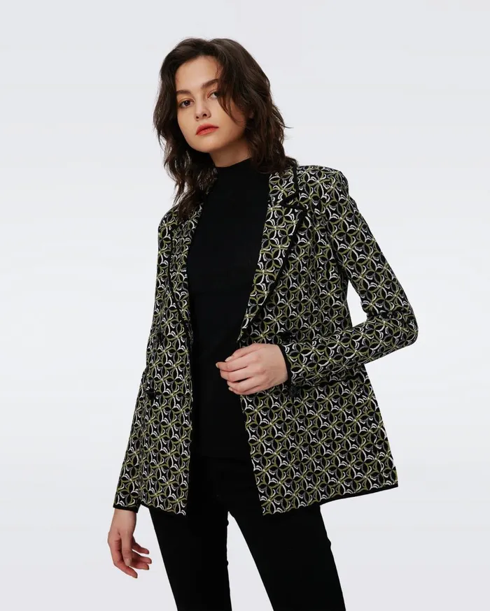 Women Dion Knit Jacquard Jacket Tiny Gig Tile Green DVF Sweaters and Knits