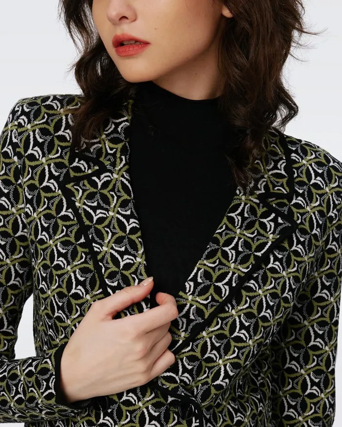 Women Dion Knit Jacquard Jacket Tiny Gig Tile Green DVF Sweaters and Knits