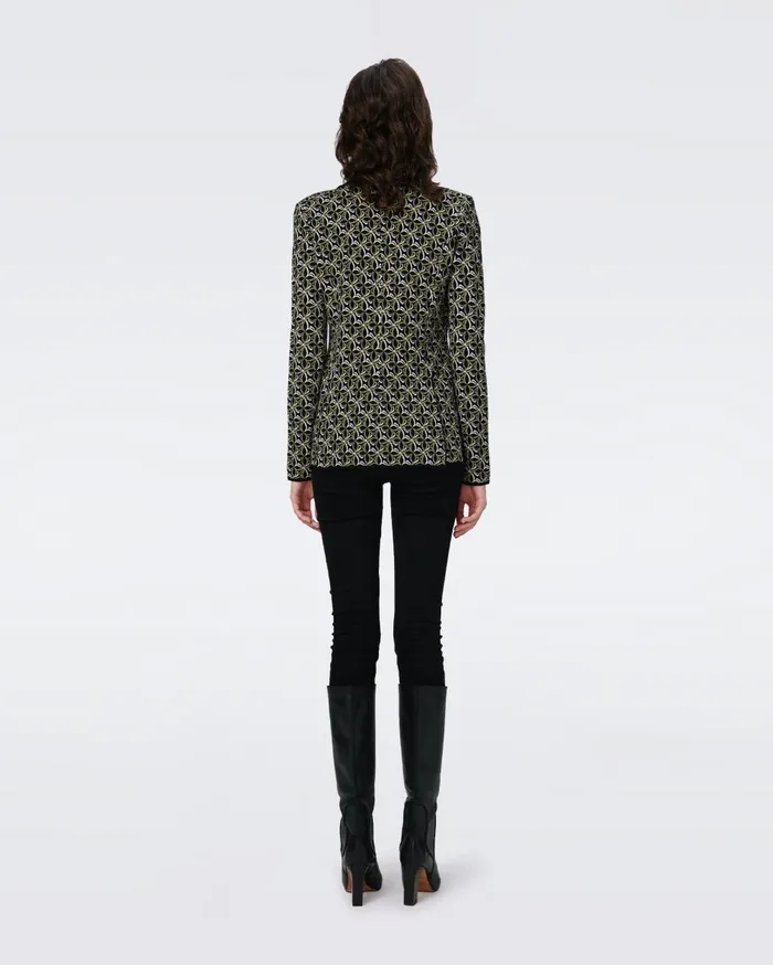 Women Dion Knit Jacquard Jacket Tiny Gig Tile Green DVF Sweaters and Knits