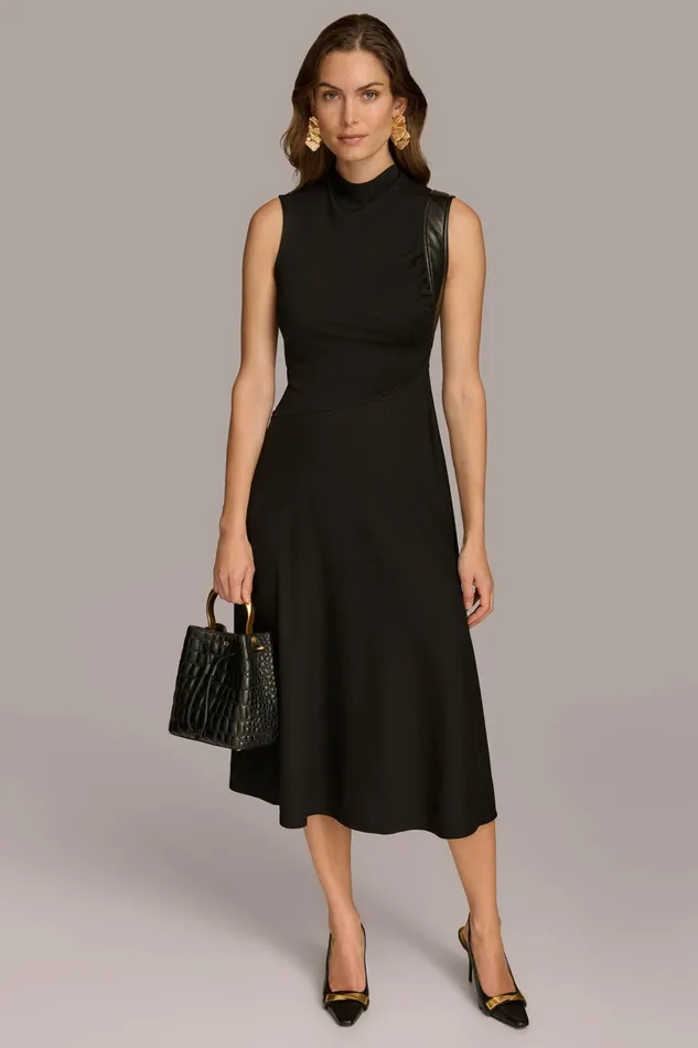 Women Dresses And Jumpsuits Donna Karan MOCK NECK A LINE MIDI DRESS Black