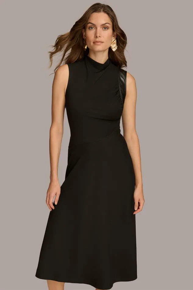 Women Dresses And Jumpsuits Donna Karan MOCK NECK A LINE MIDI DRESS Black