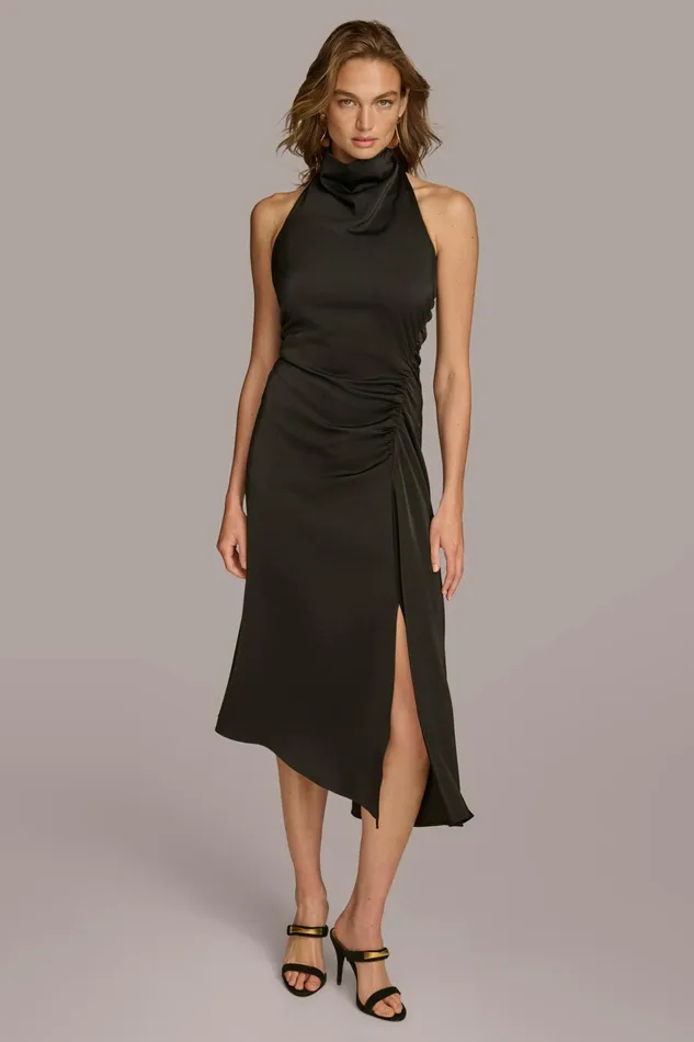 Women Dresses And Jumpsuits Donna Karan MOCK NECK A LINE MIDI DRESS Black