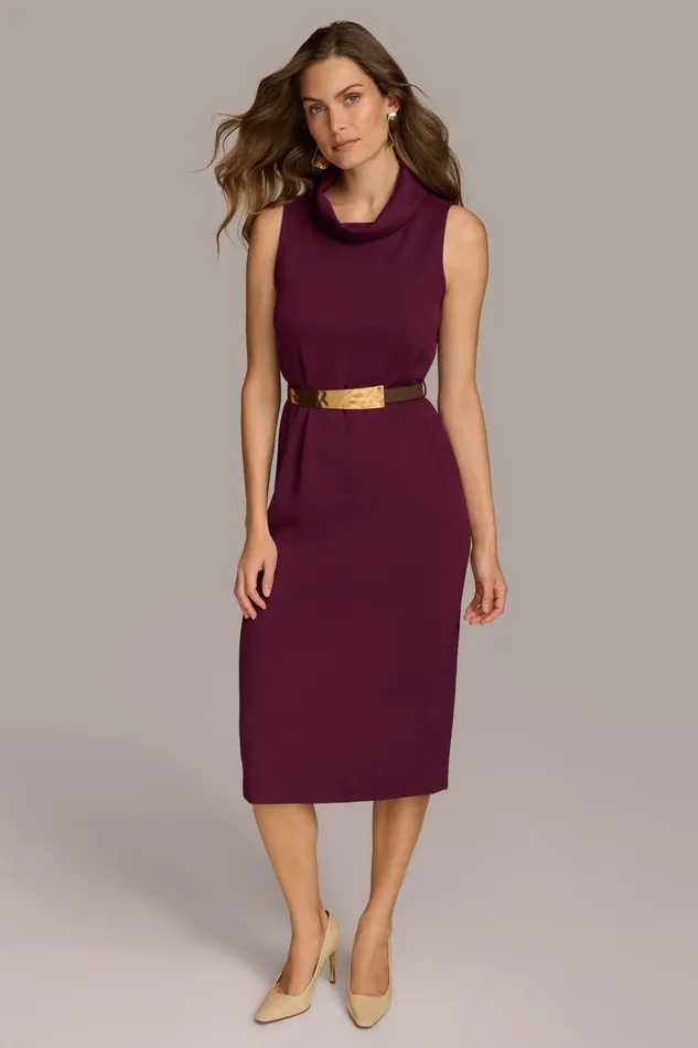 Women Dresses And Jumpsuits Donna Karan MOCK NECK MIDI DRESS WITH BELT Elderberry Women Dresses And Jumpsuits Donna Karan MOCK NECK MIDI DRESS WITH BELT Elderberry