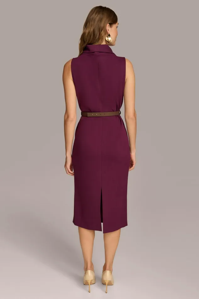 Women Dresses And Jumpsuits Donna Karan MOCK NECK MIDI DRESS WITH BELT Elderberry