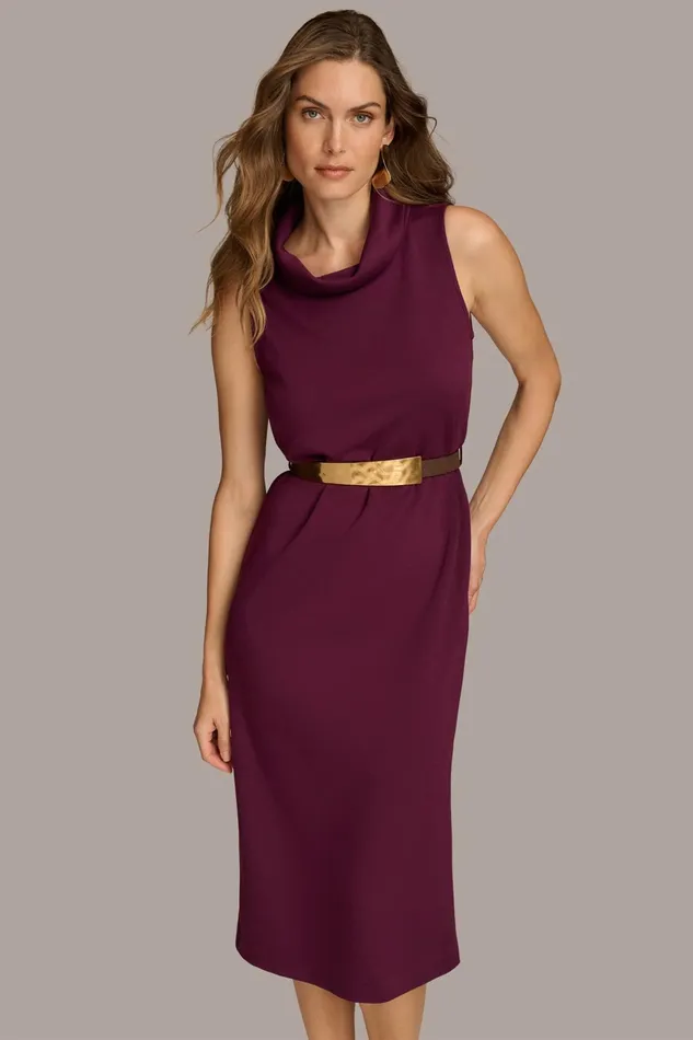 Women Dresses And Jumpsuits Donna Karan MOCK NECK MIDI DRESS WITH BELT Elderberry