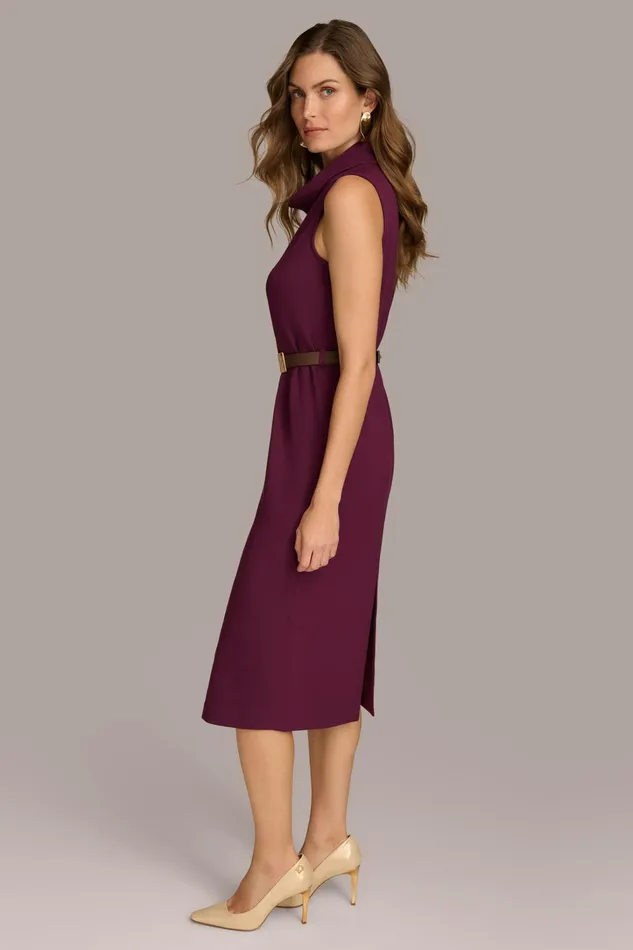 Women Dresses And Jumpsuits Donna Karan MOCK NECK MIDI DRESS WITH BELT Elderberry