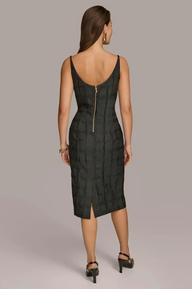 Women Dresses And Jumpsuits Donna Karan PLAID JACQUARD MIDI SHEATH DRESS Black