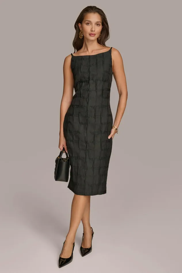 Women Dresses And Jumpsuits Donna Karan PLAID JACQUARD MIDI SHEATH DRESS Black