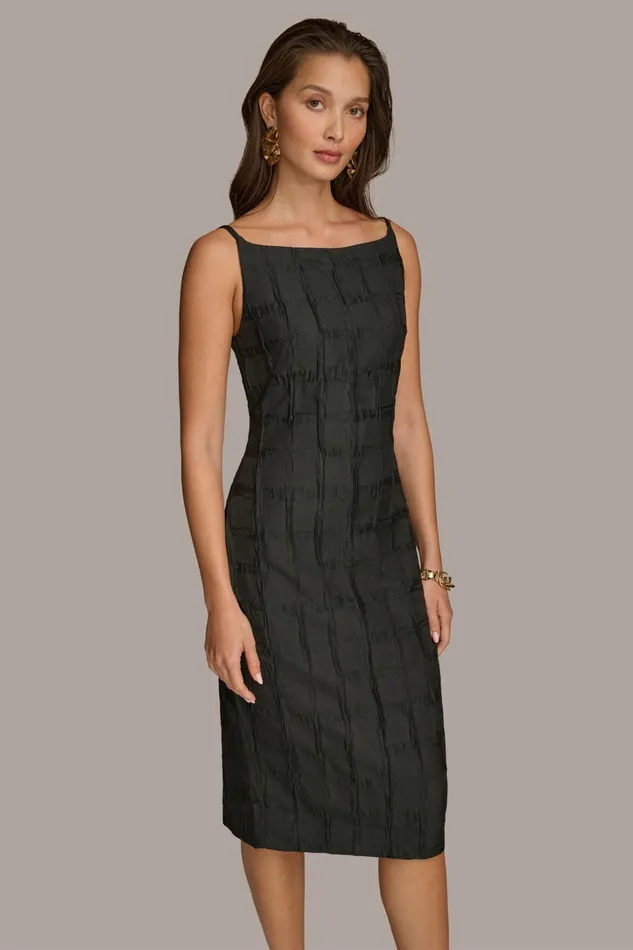 Women Dresses And Jumpsuits Donna Karan PLAID JACQUARD MIDI SHEATH DRESS Black