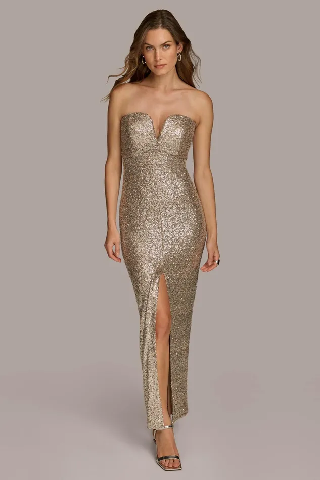 Women Dresses And Jumpsuits Donna Karan SWEETHEART NECK SEQUIN GOWN Fawnsilver Women Dresses And Jumpsuits Donna Karan SWEETHEART NECK SEQUIN GOWN Fawnsilver
