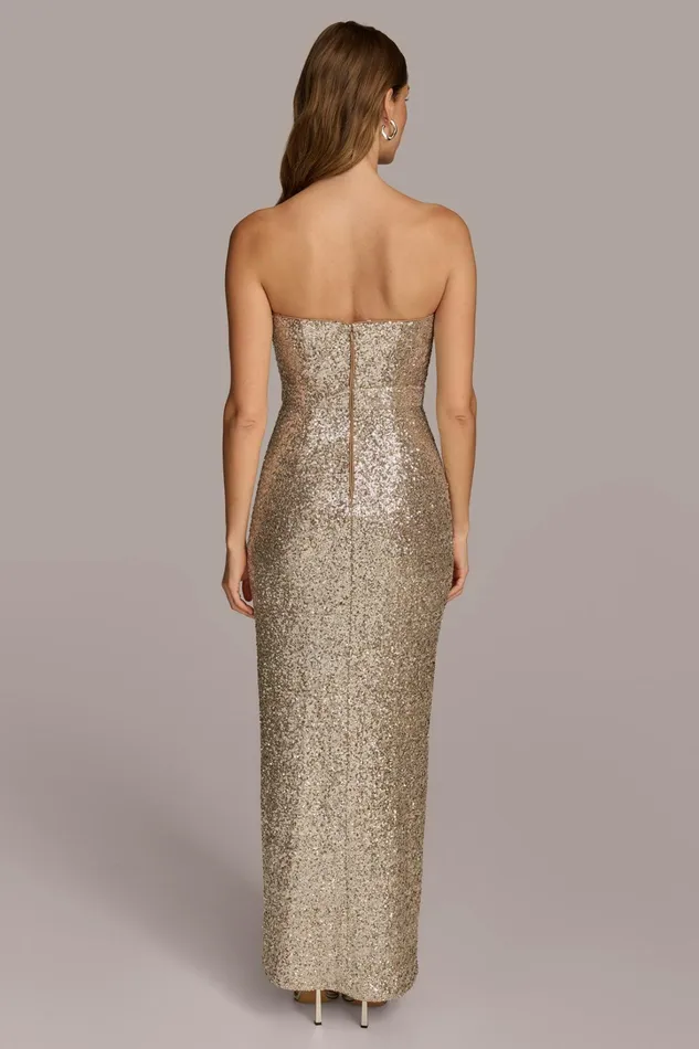 Women Dresses And Jumpsuits Donna Karan SWEETHEART NECK SEQUIN GOWN Fawnsilver