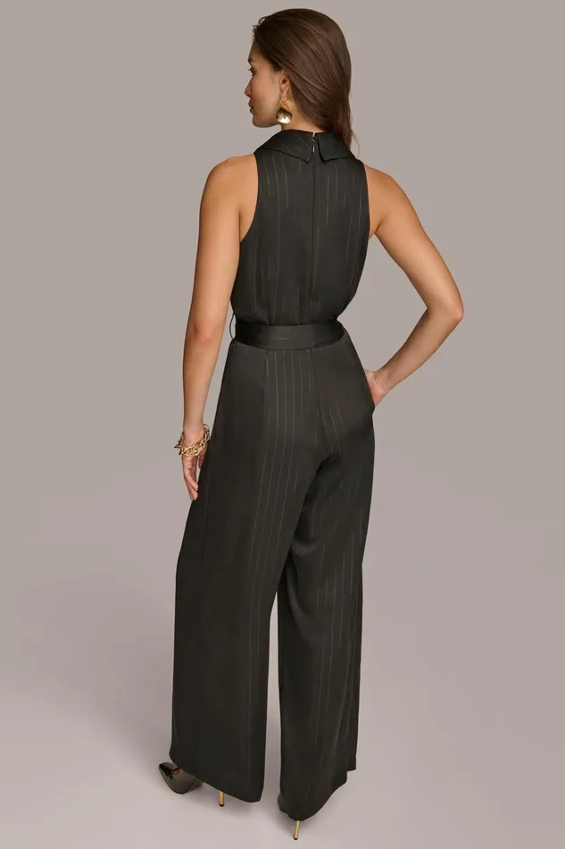 Women Dresses And Jumpsuits Donna Karan VNECK PINSTRIPE JUMPSUIT Black