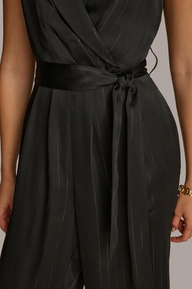 Women Dresses And Jumpsuits Donna Karan VNECK PINSTRIPE JUMPSUIT Black