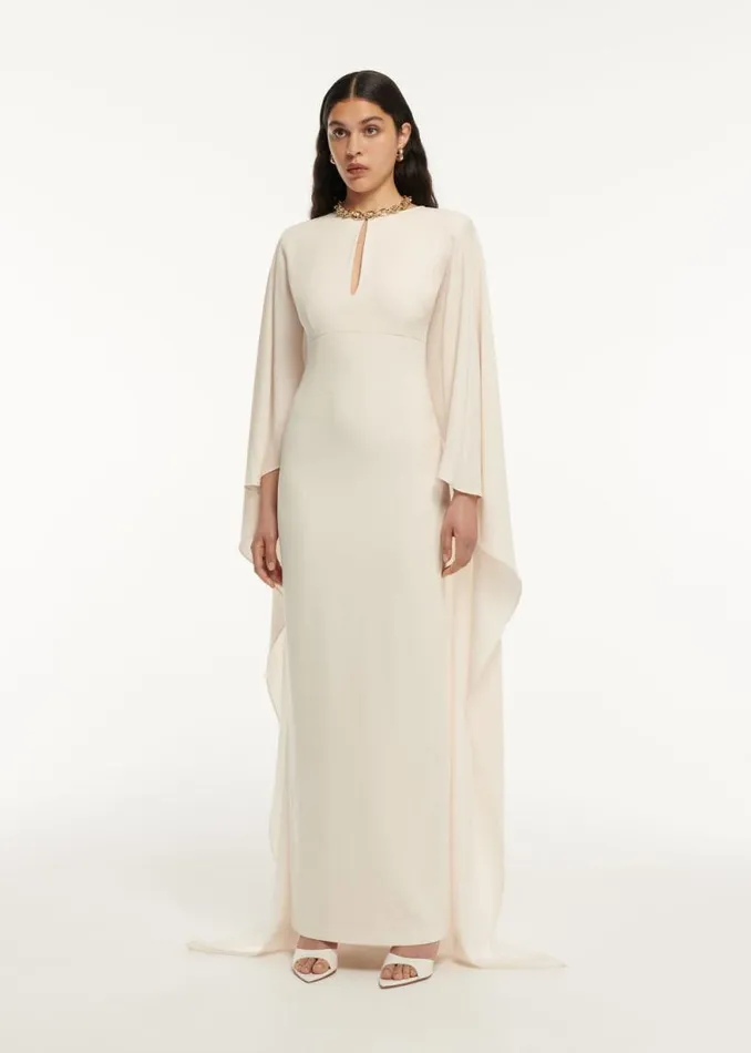 Women Dresses Roland Mouret Cape Satin Crepe Maxi Dress