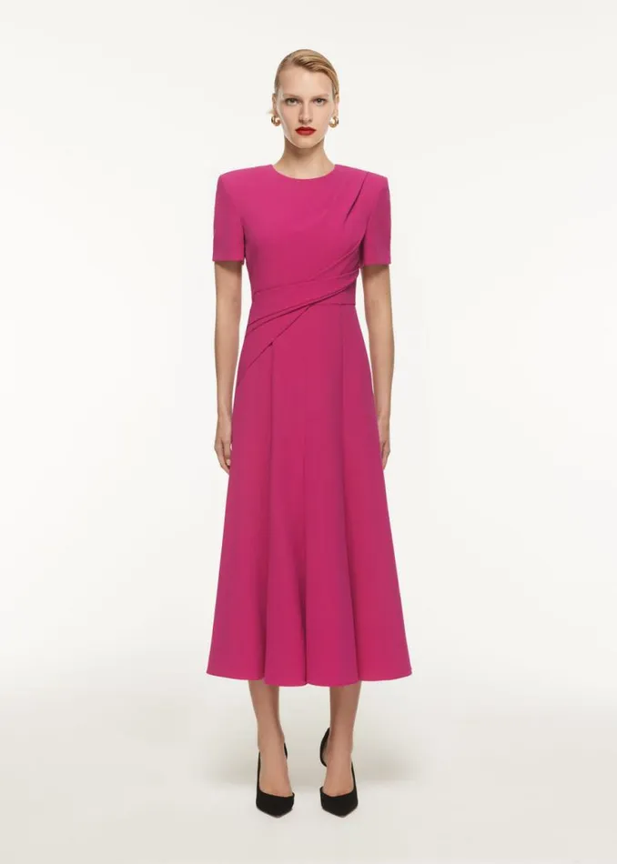 Women Dresses Roland Mouret Front Drape Short Sleeve Cady Midi Dress