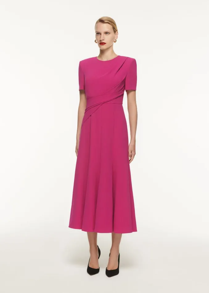Women Dresses Roland Mouret Front Drape Short Sleeve Cady Midi Dress
