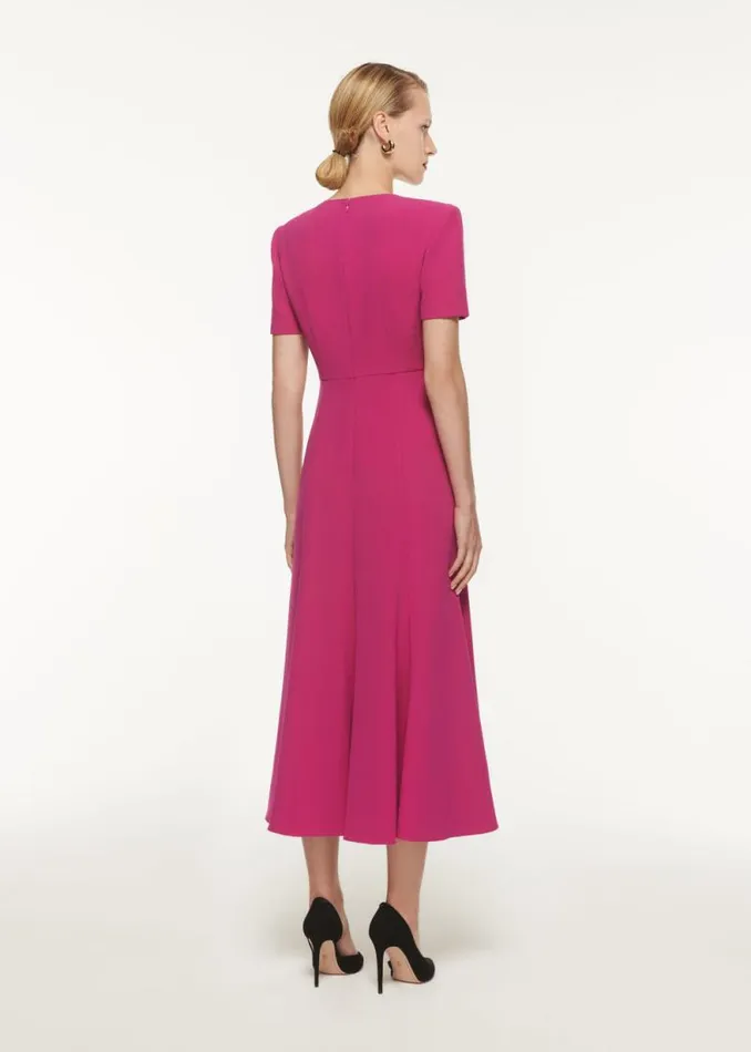 Women Dresses Roland Mouret Front Drape Short Sleeve Cady Midi Dress