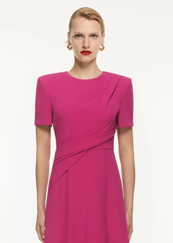 Women Dresses Roland Mouret Front Drape Short Sleeve Cady Midi Dress