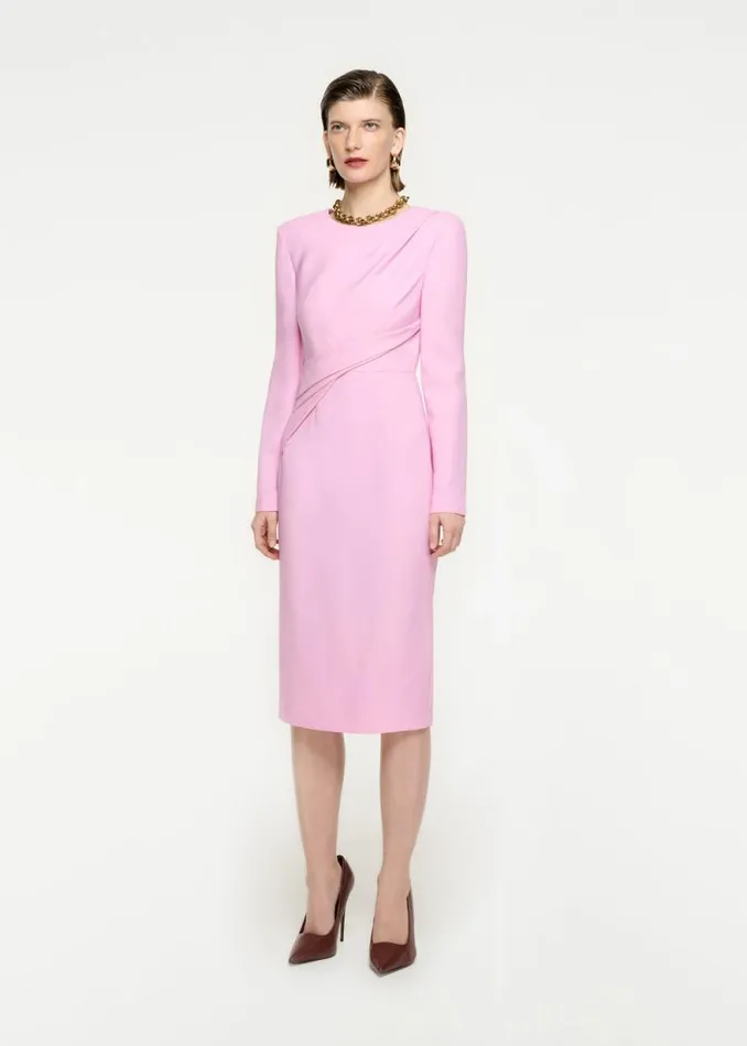 Women Dresses Roland Mouret Long Sleeve Wool Silk Midi Dress