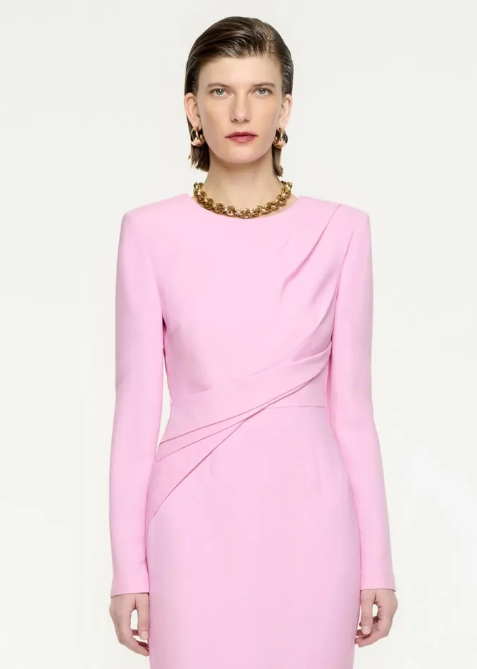 Women Dresses Roland Mouret Long Sleeve Wool Silk Midi Dress