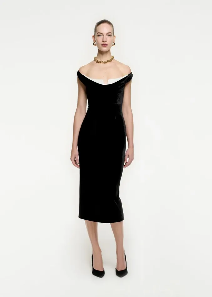 Women Dresses Roland Mouret Off The Shoulder Velvet Midi Dress