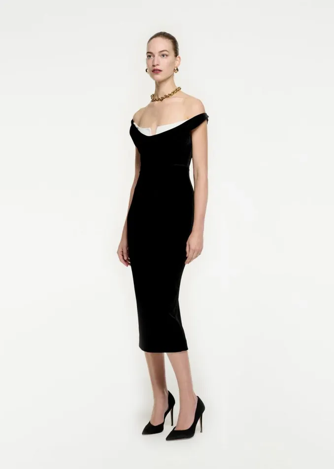 Women Dresses Roland Mouret Off The Shoulder Velvet Midi Dress