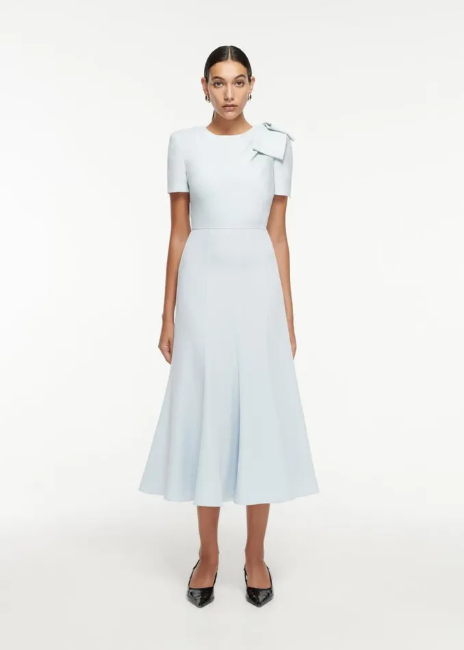 Women Dresses Roland Mouret Short Sleeve Bow Heavy Cady Midi Dress