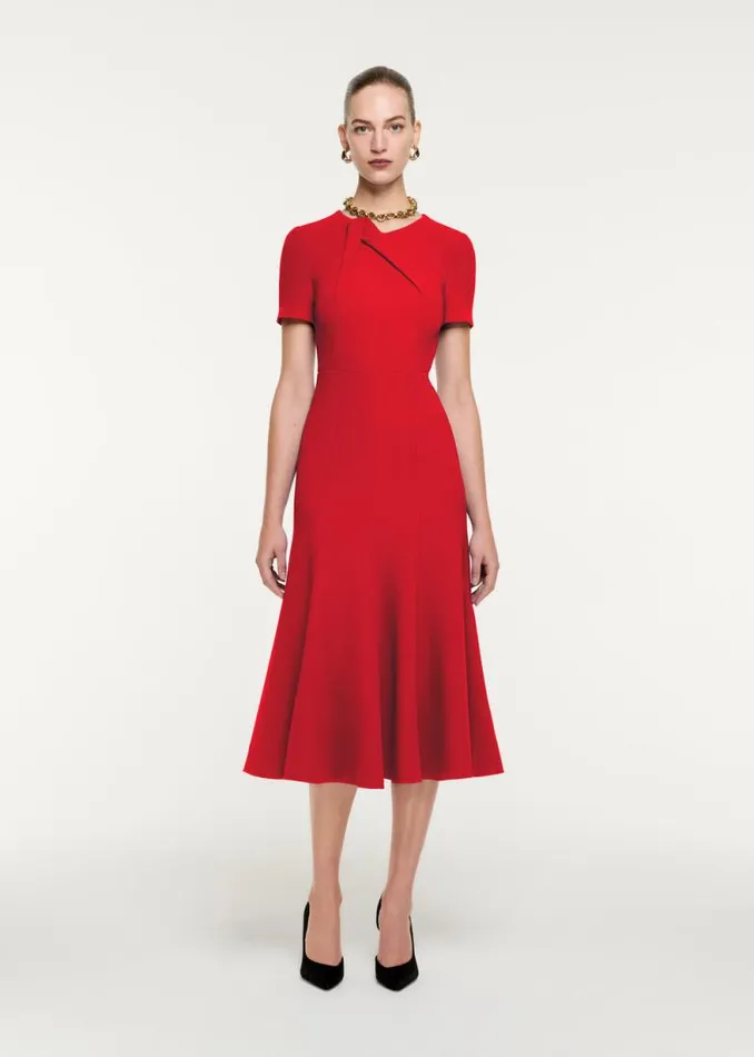 Women Dresses Roland Mouret Short Sleeve Wool Midi Dress