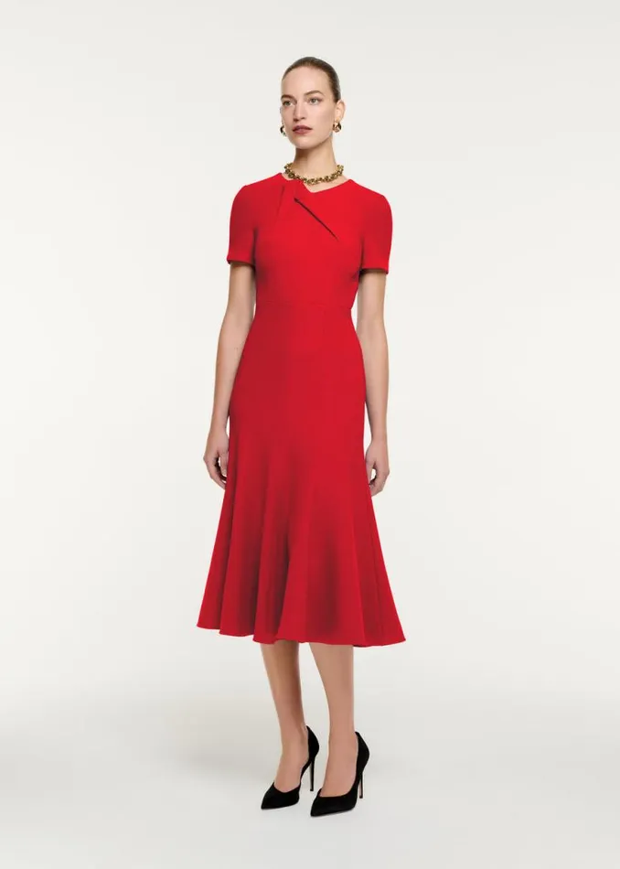 Women Dresses Roland Mouret Short Sleeve Wool Midi Dress