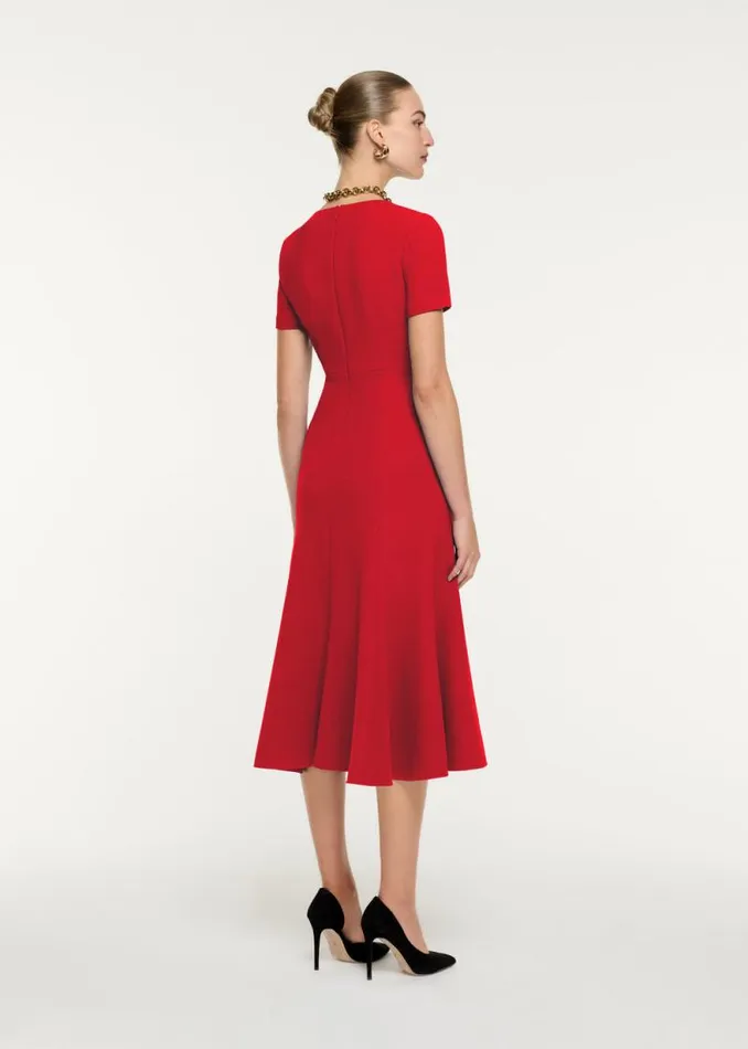Women Dresses Roland Mouret Short Sleeve Wool Midi Dress