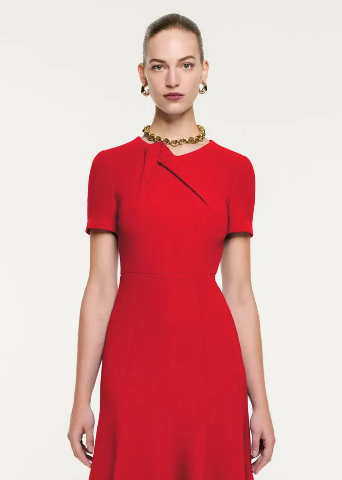 Women Dresses Roland Mouret Short Sleeve Wool Midi Dress